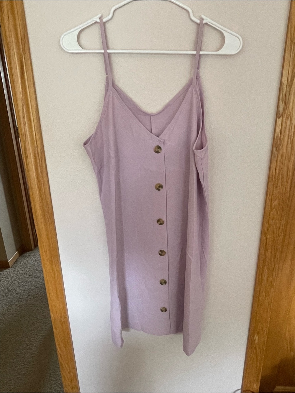 Lilac Button-Front Spaghetti Strap Dress